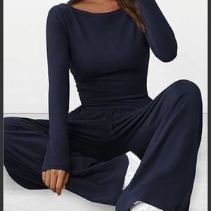 Navy Wide-Leg Lounge Set